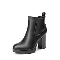 DREAM PAIRS Women's Chelsea Ankle Boots Platform Fall Boots High Chunky Heel Block Elastic Side Booties
