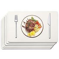 Maxpearl Faux Leather Placemats Set of 6 - Waterproof - Wipe Clean - Heat Resistant - Anti Slip Dining Table Place Mats, Suitable for Indoor & Outdoor Use, 17’’x12’’, Ivory White