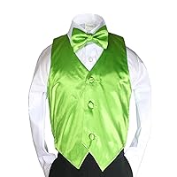 New 2pc Boys Satin Lime Green Vest and Bow tie Set from Baby to Teen
