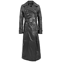 Womens Real Leather Long Trench Coat Full Ankle Length Slim Fit Overcoat Trinity