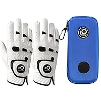 FINGER TEN Golf Gloves Men Right Left Handed Glofer with Ball Marker Value 2 Pack with Golf Gloves Case Holder Protect and Keep Glove Dry