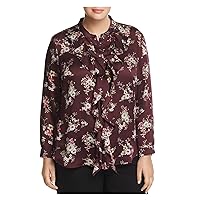Vince Camuto Womens Plus Long Sleeves Ruffle Blouse Red 1X