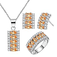 Uloveido Platinum Plated Oval Cut Cubic Zirconia 7 Stones Necklace Earrings and Ring Half Moon Party Jewelry Set T502