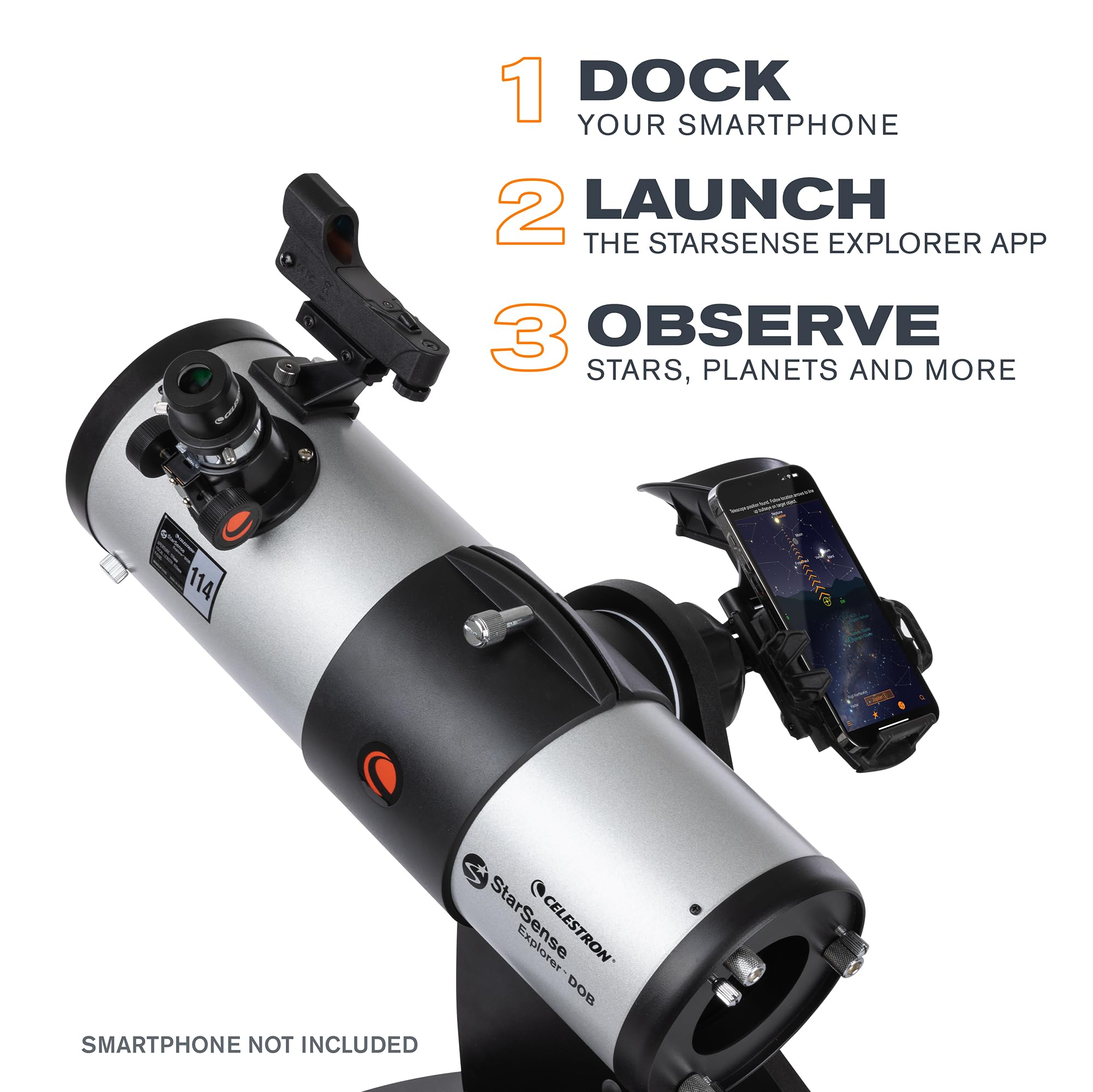 Celestron – StarSense Explorer 114mm Tabletop Dobsonian Smartphone App-Enabled Telescope – Works with StarSense App to Help You Find Nebulae, Planets & More – iPhone/Android Compatible