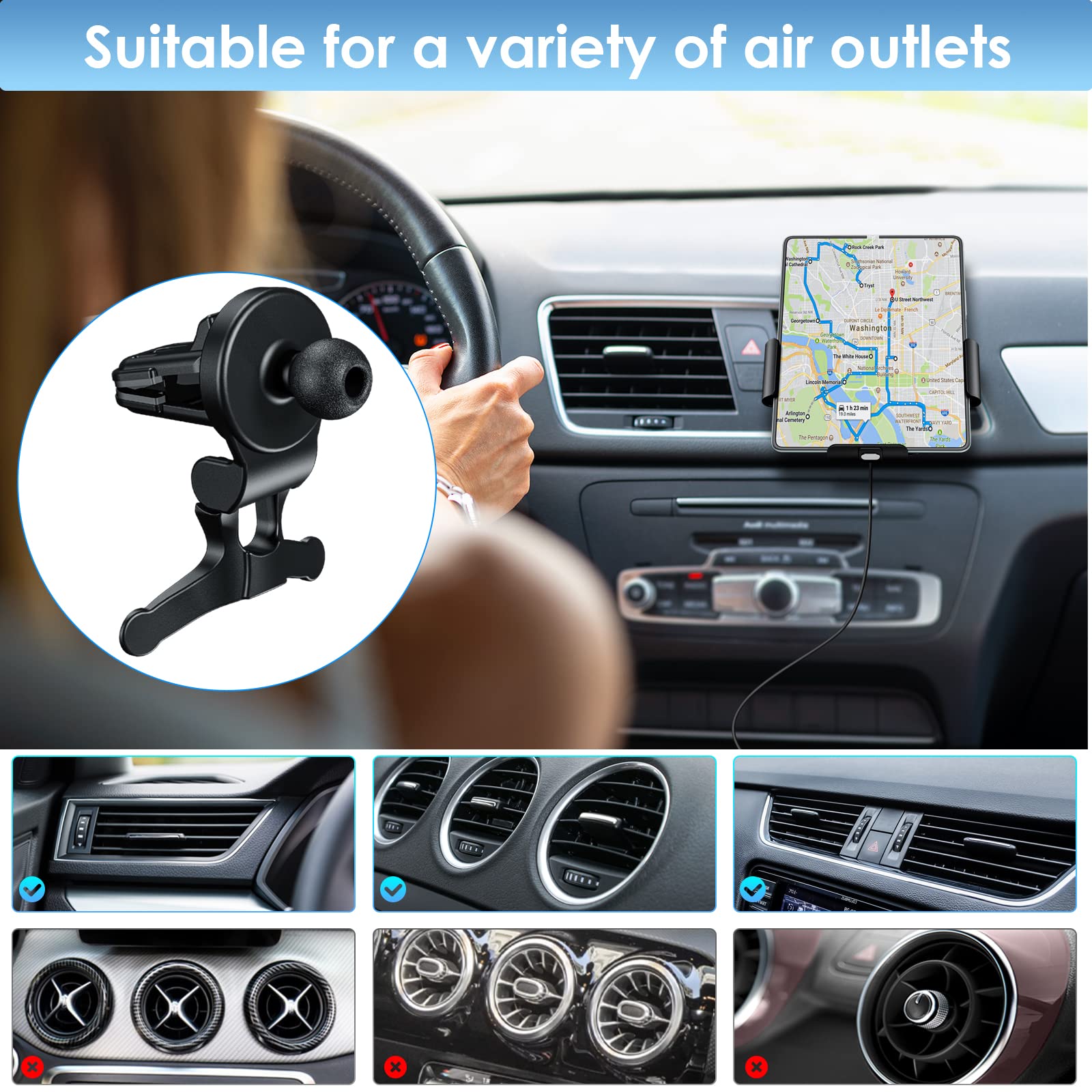 Qoosea Dual Coils Fast Wireless Car Charger for Z Fold 5/4/3 Car Mount 15W Smart Qi Car Holder for Air Vent Dashboard for Samsung Galaxy Z Fold 5/4/3/2 for Galaxy Z Fold