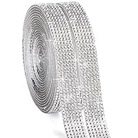 Ribbli 2 Rolls Self Adhesive Crystal Rhinestone Strips Diamond Ribbon,Rhinestone Sticker for Crafts,Silver Bling Wrap Roll Use for Cake Decoration(Silver,1/2 Inches Total 6 Yards)