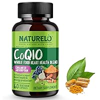 NATURELO Whole Food CoQ10 with Heart Health Blend, Powerful Antioxidant for Energy Production, 60 Capsules