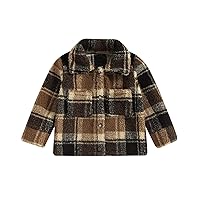fhutpw Baby Toddler Boy Girl Fall Winter Coat Kids Buffalo Plaid Woolen Clothes Warm Outwear Polar Fleece Jacket 2T 3T 4T 5T