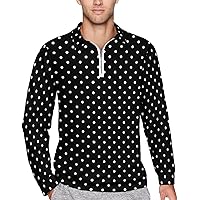 Polka Dots Black and White Men's Zippered Polo Shirts Pullover Long Sleeve Golf T-Shirt Casual Sports Tee