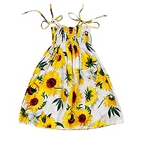 Birthday Dresses for Girls Toddler Baby Girls Sleeveless Boho Flower Print Beach Straps Princess Dress 2-9 Years