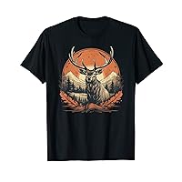 Vintage Elk Design with Sunset Background for Retro Lovers T-Shirt