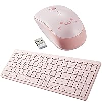 ELECOM Cute Pink Face Wireless Mouse + Bluetooth Keyboard Work with Chrome Certified, ECO Recycled Material