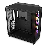 NZXT H6 Flow RGB Mid-Tower Airflow Case with 3 RGB Fans, Panoramic Glass Panels, Cable Management - Black