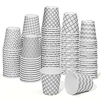 300 Count 3 oz Paper Cups Bathroom Cups Disposable Cups Mouthwash Cups Paper Espresso Cups Small Snack Cups Drinking Cup for Party Water Coffee Juice Candy Office (Geometric Gray Style)