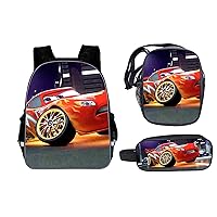 Youth Lightning McQueen Cars Daypack 3 PCS Set-Lightweight Book Bag+Durable Small Case+Novelty Shoulder Bag