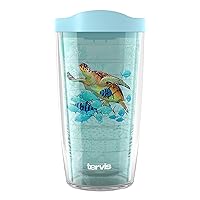 Tervis Guy Harvey - Living Reef Collection Made in USA Double Walled Insulated Tumbler Travel Cup Keeps Drinks Cold & Hot, 16oz, Fish and Turtle