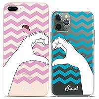 Matching Couple Cases Compatible for iPhone 15 14 13 12 11 Pro Max Mini Xs 6s 8 Plus 7 Xr 10 SE 5 Custom Love Best Friend Clear Name Pink Blue Hands Silicone Pair Cover Cute Art Mate See Through