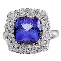 6.91 Carat Natural Blue Tanzanite and Diamond (F-G Color, VS1-VS2 Clarity) 14K White Gold Luxury Cocktail Ring for Women Exclusively Handcrafted in USA