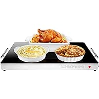 Electric Warming Tray with Adjustable Temperature Control, Perfect For Buffets, Restaurants, Parties, Events, and Home Dinners, Glass Top Extra Large 21” x 16” Surface Keeps Food Hot – Black