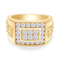 SAVEARTH DIAMONDS Round Cut Lab Created Moissanite Diamond Cluster Nugget Men's Wedding Band Ring In 14K Gold Plated 925 Sterling Silver Jewelry (G-H Color, 1.00 Cttw)
