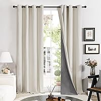 100% Total Blackout Curtains 108 Inch Long, 2 Panels Faux Linen Window Drapes, Thermal Insulated Grommet Curtains, Soundproof Window Curtains for Bedroom(Cream, 52W x 108L Inch, 2 Panels)