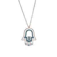 Remi Bijou 925 Sterling Silver Necklace Chain + Pendant Fatima Hand Hamsa Hand Buddha Eye Nazar Boncuk Evil Eye Turquoise Blue Coloured Gift – Rose Gold