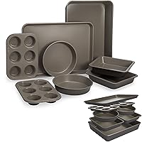 Goodful All-In-One Nonstick Bakeware Set, Stackable and Space Saving Design includes Round and Square Pans, Muffin Pans, Cookie Sheet and Roaster, Dishwasher Safe, 8-Piece, Graphite