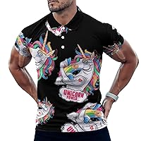 Funny Muscle Unicorn Men's Short Sleeve Polo-Shirts Casual Golf T-Shirt Sports Tees Tops