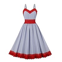 Women's Vintage Lace Trim Audrey Dress 1950s Spaghetti Strap Retro Cocktail Dresses Homecoming Rockabilly Prom Gown