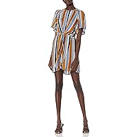 COVER GIRL Women's Short Sleeve Front Tie Tunic Dress Striped Casual Round Neck