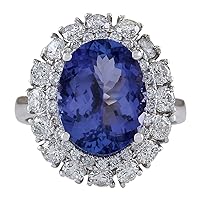 6.62 Carat Natural Blue Tanzanite and Diamond (F-G Color, VS1-VS2 Clarity) 14K White Gold Luxury Cocktail Ring for Women Exclusively Handcrafted in USA