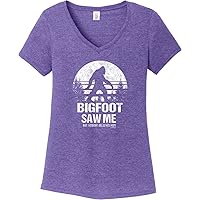 Bigfoot Saw Me Retro Sasquatch Womens Tri Blend V-Neck T-Shirt