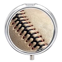 Baseball Lace Close Up Pill Box 3 Compartment Small Pill Case Portable Pill Box for Pocket Or Purse Round Metal Pill Box Cute Medicine Organizer Holder to Hold Vitamins Medication