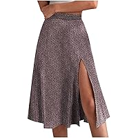 Womens A-Line Skirt Split Side Stylish Midi Skirt Floral Print Summer Vintage Skirt Asymmetrical Hem Fashion Skirt