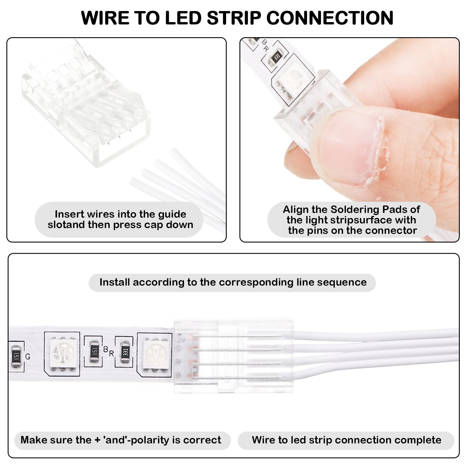 32.8ft RGB Extension Cable Wire Cord and 10 Pcs LED Light Strip Connectors, Transparent Solderless Track Lighting Connector for Waterproof or Non Waterproof LED RGB Strip Light (4 Pin, 10 mm)