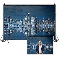 7x5ft Skyline City Night Landscape Photography Backdrop Business Modern City Chicago Downtown Night Background for Party Decoration Birthday Kids Boy Photoshoot Photo Background Props