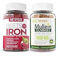 NEVISS Vegan Iron Gummies Supplement 12.5mg Carbonyl Iron+ Sugar Free Mullein Gummies