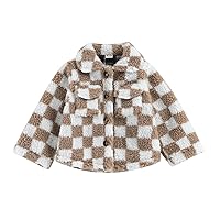 Toddler Baby Boy Girl Fleece Lapel Checkerboard Plaid Button Down Jacket Sherp Coat Fuzzy Shacket Warm Outwear