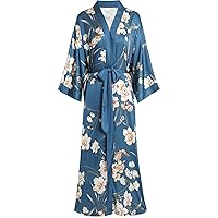 Aensso Long Soft Lightweight Silky Kimonos Robes for Women, Luxury Japanese Floral Womens Kimono Robe