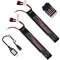 2PCS 7.4V Lipo Battery Airsoft Battery 1300mAh 3S 25C Rechargeable High Capacity LiPo Battery with Lipo Battery Tester and T Plug to Mini Tamiya Cable for Airsoft Guns…