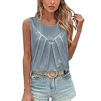 Crop Tops for Women Trendy, Women's Casual Loose 2024 Sleeveless Pleated Tank, S XL