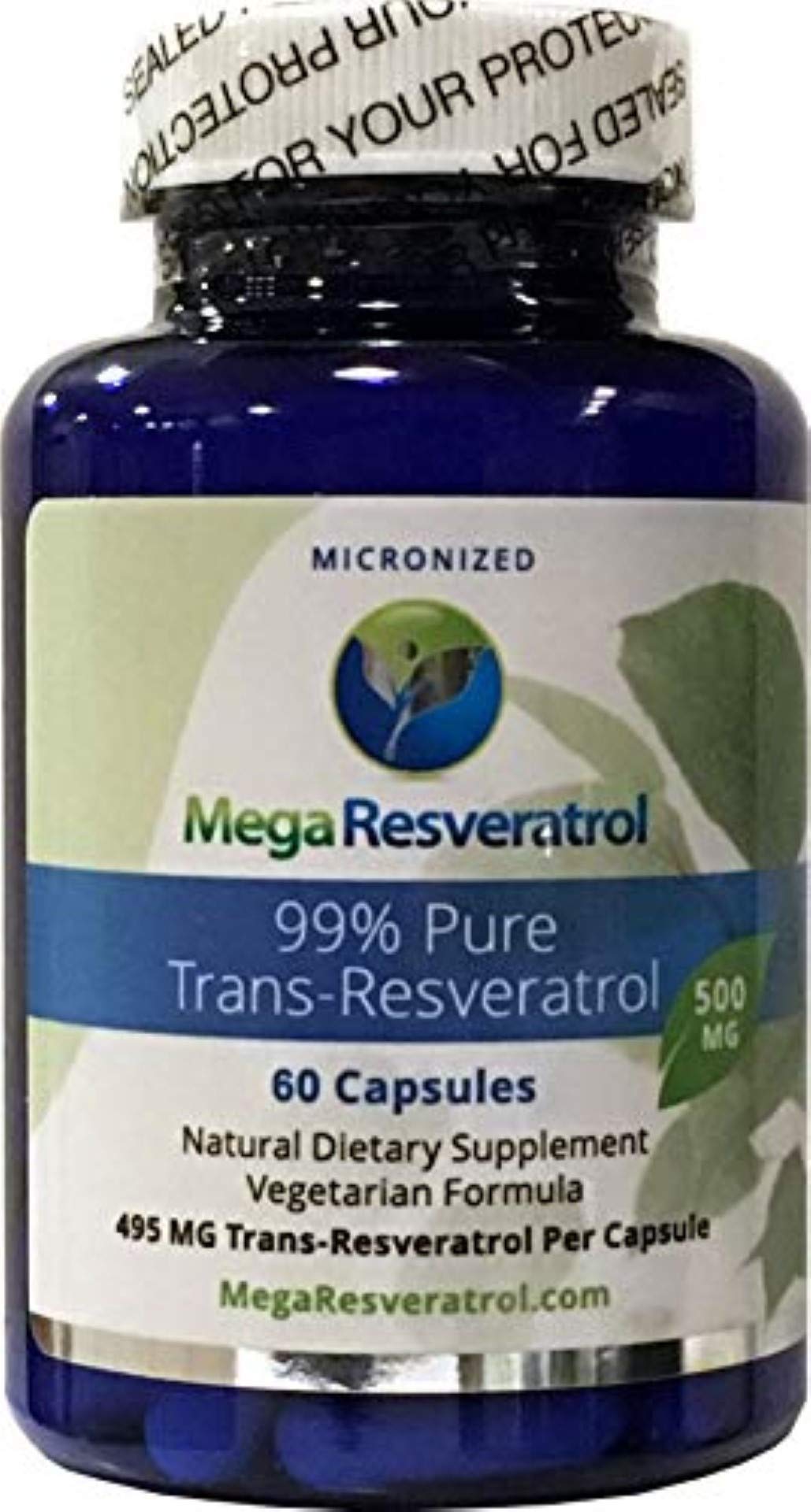 Mega Resveratrol, Pharmaceutical Grade,99% Pure, Isolate, Micronized Trans-Resveratrol, 60 Veggie Caps, 500mg per Capsule. Purity Certified. Absolu...