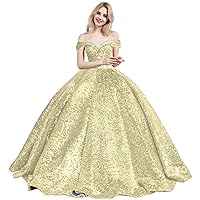 MllesReve Sparkly Quinceanera Dresses Ball Gown Off Shoulder Bling Bling Sequin Puffy Sweet 16 Dresses Long