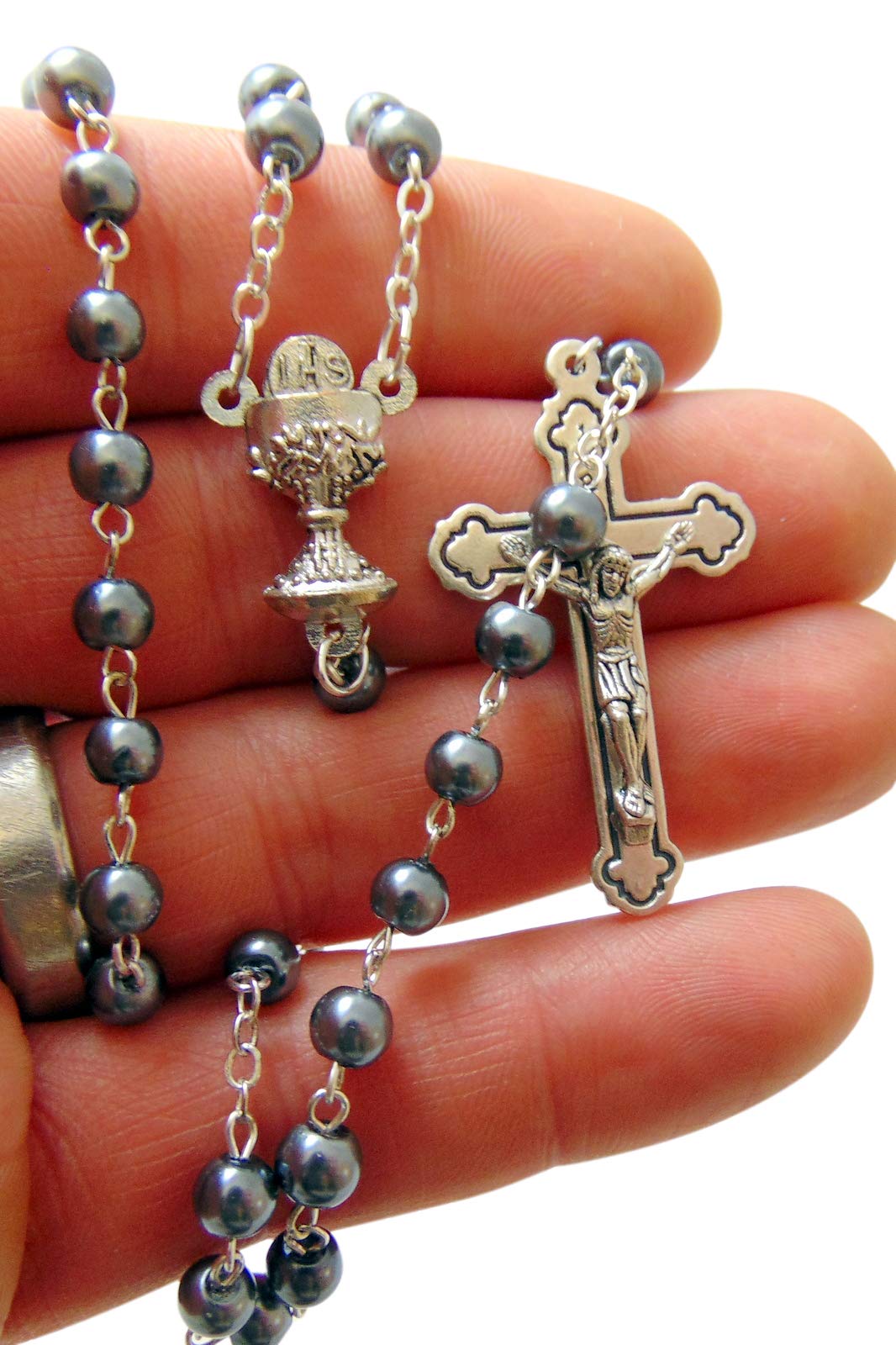 Westman Works First Holy Communion Rosary Beads with Metal Crucifix & Center for Boys or Girls