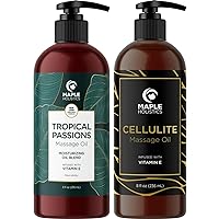 Scented Sensual Massage Oil for Couples - Tropical Full Body Massage Oil with Jojoba Coconut and Sweet Almond Oil Plus Cellulite Massage Oil with Vitamin E - Non GMO Paraben and Gluten Free