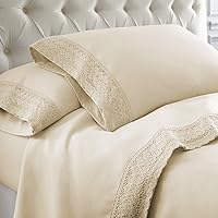 Modern Threads Soft Microfiber Crochet Lace Sheets - Luxurious Microfiber Bed Sheets - Includes Flat Sheet, Fitted Sheet with Deep Pockets, & Pillowcases Linen Queen