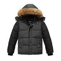 wantdo Boys' Winter Outerwear Jackets & Coats Winter Jacket Fleece Puffer Coat with Fur Hood 14-16