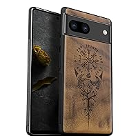 Carveit Wood Case for Pixel 7a Case [Natural Wood & Black Soft TPU] Shockproof Protective Cover Unique & Classy Wooden Phone Case Compatible with Google Pixel 7a Case (Viking Compass-Walnut)
