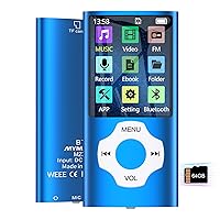 MYMAHDI 64GB MP3 Player with Bluetooth 5.2, LCD Screen Music Player Up to 128GB,MP3 Player for Kids with Music,Video,Voice Record,FM Radio,E-Book Reader,Photo Viewer,Blue