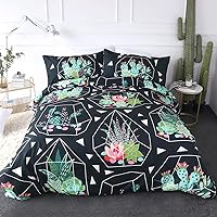 Cactus Duvet Cover Set Twin Size Geometric Succulents Pattern Pattern Luxury Bedding Set Comforter Cover 1 Duvet Cover and 2 Pillowcases
